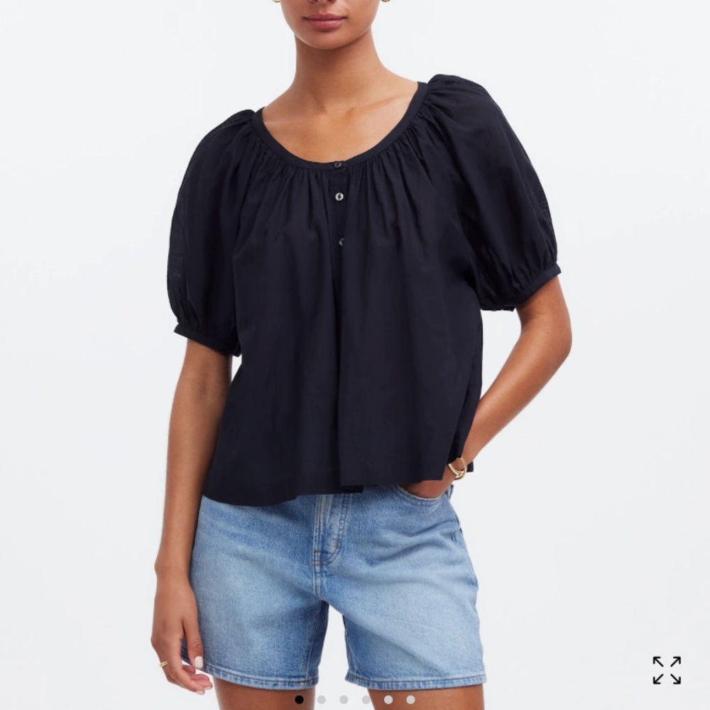 Madewell Black Smocked Puff Sleeve Blouse